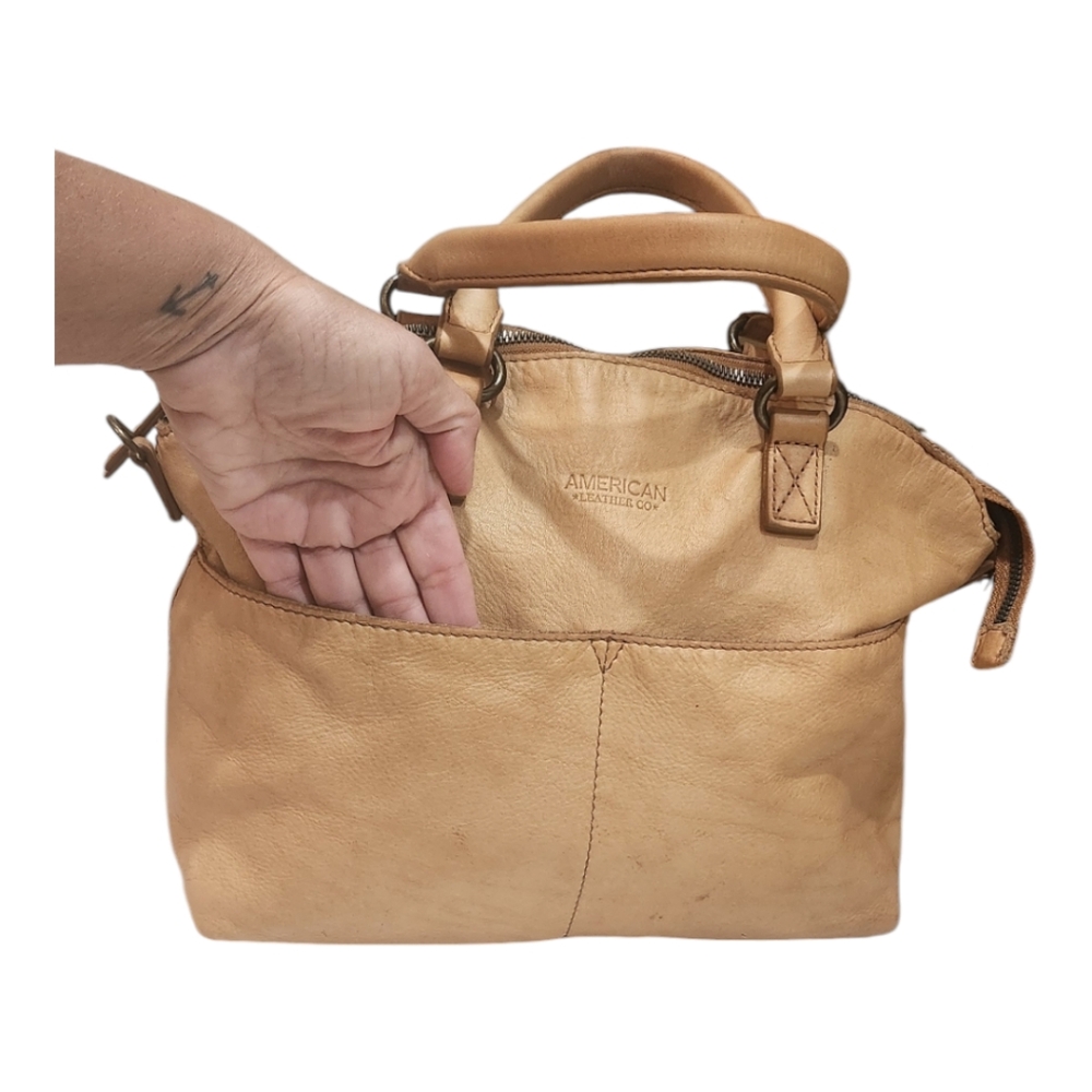 American Leather Co. Tan 100% Leather Purse Handbag Satch - Picture 5 of 14